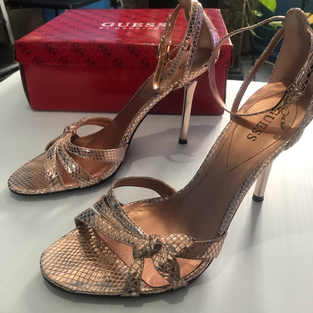 Vintage Guess by Marciano Orange Snakeskin Leather Strappy Heels